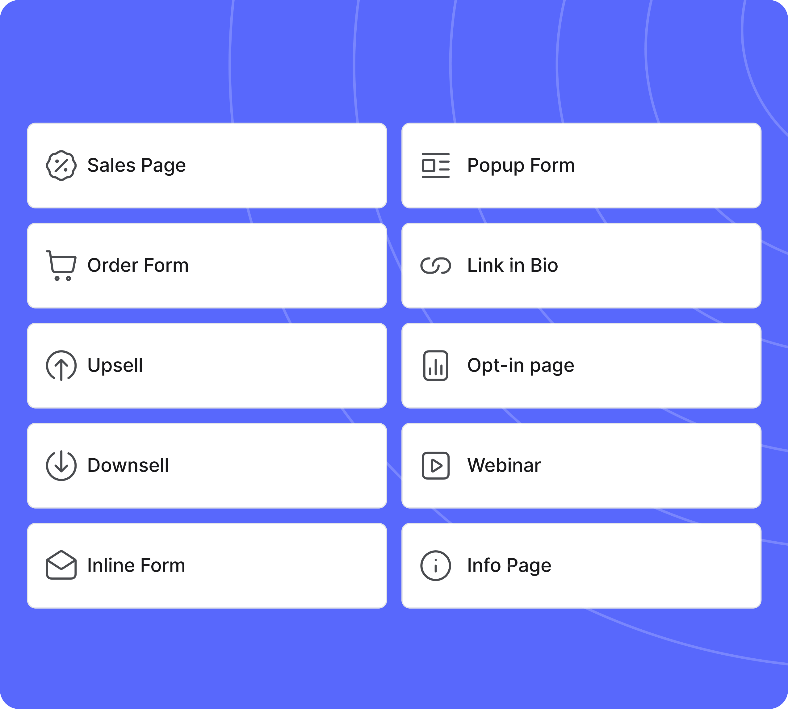 Official Systeme.io graphic listing supported funnel page types